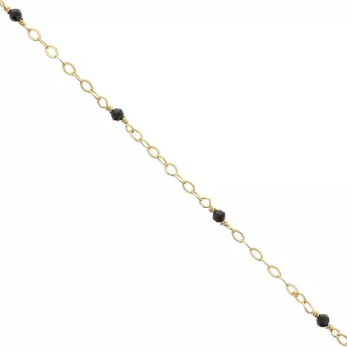 2mm 925 Silver Filed cable chain - faceted Black Onyx - Fine Gold Plated x50 cm