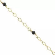 2mm 925 Silver Filed cable chain - faceted Black Onyx - Fine Gold Plated x50 cm