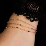 2mm 925 Silver Filed cable chain - faceted Black Onyx - Fine Gold Plated x50 cm