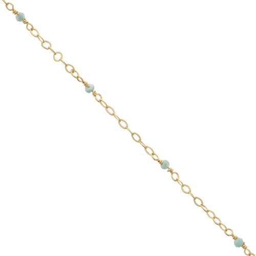 2mm 925 Silver Filed cable chain - faceted Amazonite - Fine Gold Plated x50 cm