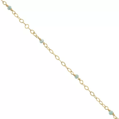 2mm 925 Silver Filed cable chain - faceted Amazonite - Fine Gold Plated x50 cm