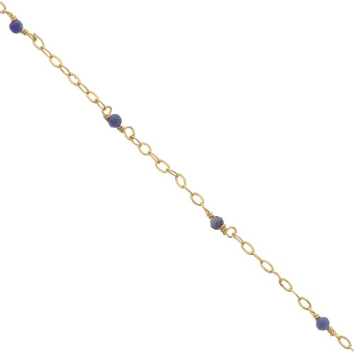2mm 925 Silver Filed cable chain - faceted Sodalite - Fine Gold Plated x50 cm