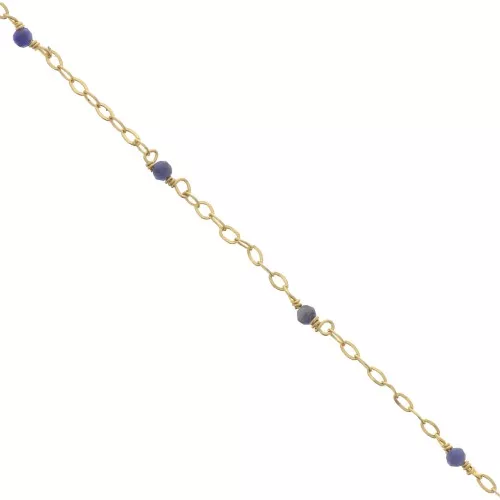 2mm 925 Silver Filed cable chain - faceted Sodalite - Fine Gold Plated x50 cm