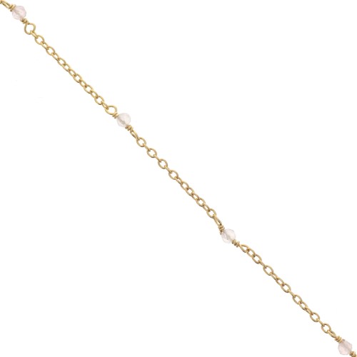 2mm 925 St. Silver cable chain - faceted Pink Quartz - Fine Gold Plated x50 cm