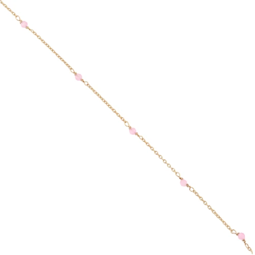2mm 925 St. Silver cable chain - faceted Pink Quartz - Fine Gold Plated x50 cm