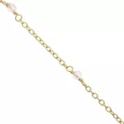 2mm 925 St. Silver cable chain - faceted Pink Quartz - Fine Gold Plated x50 cm