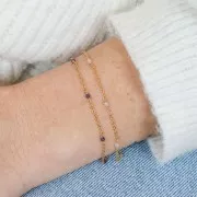 2mm 925 St. Silver cable chain - faceted Pink Quartz - Fine Gold Plated x50 cm