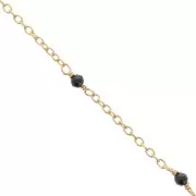 2mm 925 St. Silver cable chain - faceted Black Onyx - Fine Gold Plated x50 cm