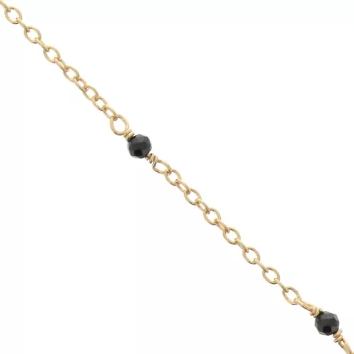2mm 925 St. Silver cable chain - faceted Black Onyx - Fine Gold Plated x50 cm