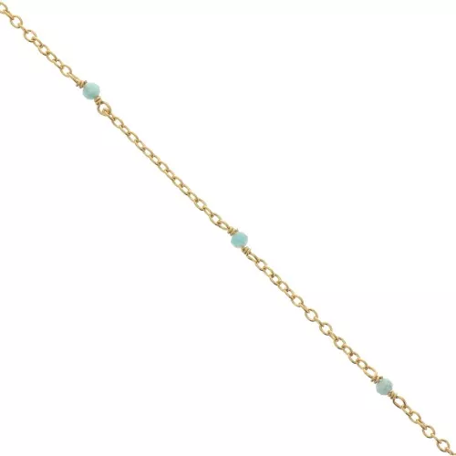 2mm 925 St. Silver cable chain - faceted Amazonite - Fine Gold Plated x50 cm