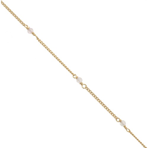 2mm 925 St. Silver Curb Chain - faceted Pink Quartz - Fine Gold Plated x 50cm