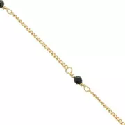 2mm 925 St. Silver Curb Chain - faceted Black Onyx - Fine Gold Plated x 50cm