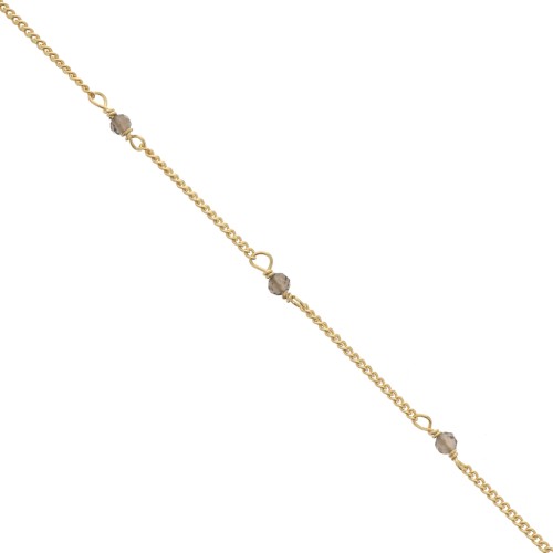 2mm 925 St. Silver Curb Chain - faceted Smoky Quartz - Fine Gold Plated x 50cm