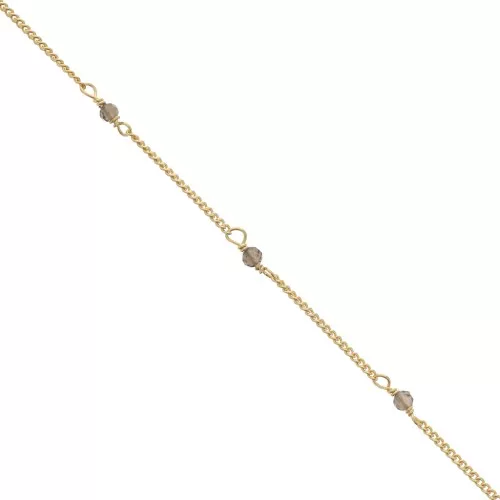 2mm 925 St. Silver Curb Chain - faceted Smoky Quartz - Fine Gold Plated x 50cm
