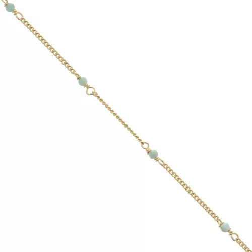 2mm 925 St. Silver Curb mesh Chain - faceted Amazonite - Fine Gold Plated x 50cm