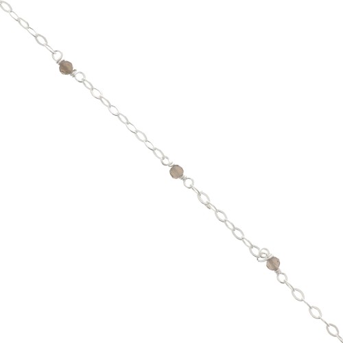 2mm 925 Sterling Silver Filed cable chain - faceted gemstones - Smoky Quartz x50cm