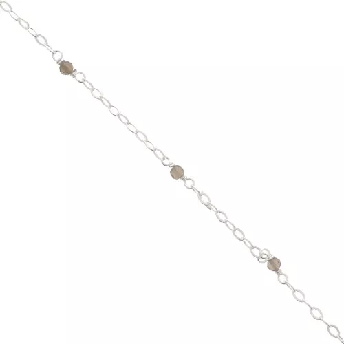 2mm 925 Sterling Silver Filed cable chain - faceted gemstones - Smoky Quartz x50cm