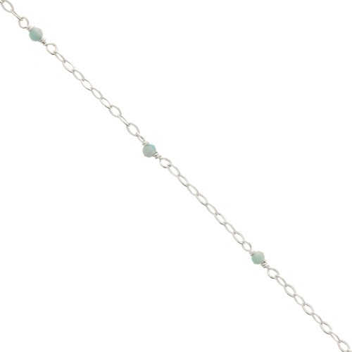 2mm 925 Sterling Silver Filed cable chain - faceted gemstones - Amazonite x50cm