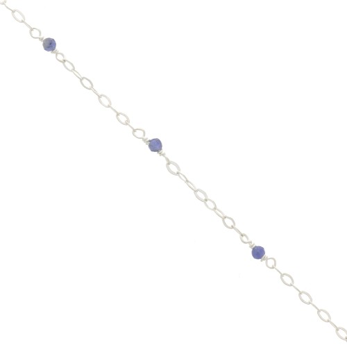 2mm 925 Sterling Silver Filed cable chain - faceted gemstones - Sodalite x50cm