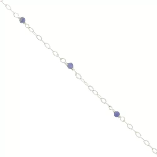 2mm 925 Sterling Silver Filed cable chain - faceted gemstones - Sodalite x50cm