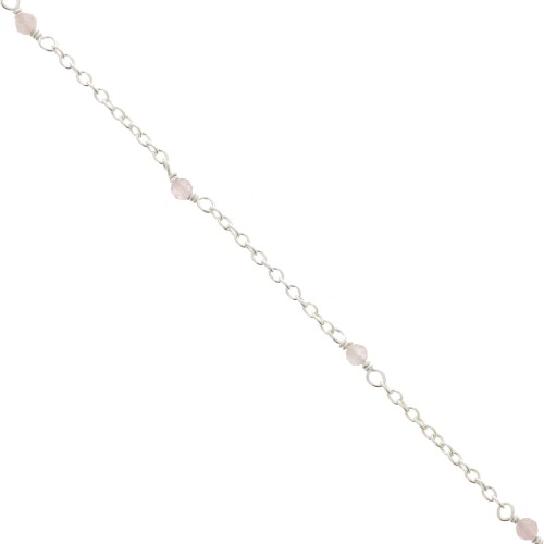 2mm 925 Sterling Silver cable mesh chain - faceted gemstones - Pink Quartz x50cm