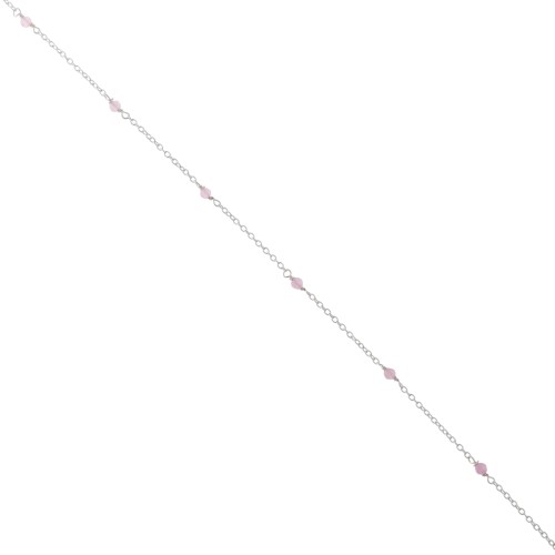 Trace chain with 2.5 mm faceted rose quartz beads - 925 Sterling Silver, 50 cm