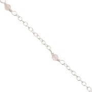 2mm 925 Sterling Silver cable mesh chain - faceted gemstones - Pink Quartz x50cm