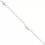 2mm 925 Sterling Silver cable mesh chain - faceted gemstones - Pink Quartz x50cm