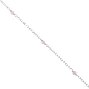 Trace chain with 2.5 mm faceted rose quartz beads - 925 Sterling Silver, 50 cm