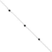 2mm 925 Sterling Silver cable mesh chain - faceted gemstones - Black Onyx x50cm