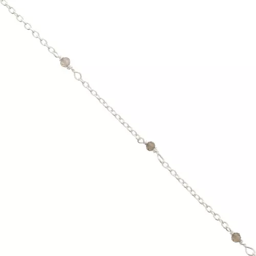 2mm 925 Sterling Silver cable mesh chain - faceted gemstones - Smoky Quartz x50cm