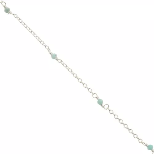 2mm 925 Sterling Silver cable mesh chain - faceted gemstones - Amazonite x50cm