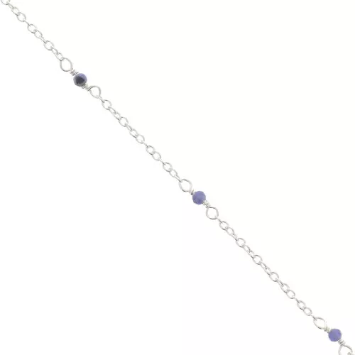 2mm 925 Sterling Silver cable mesh chain - faceted gemstones - Sodalite x50cm