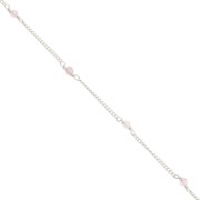 2mm 925 Sterling Silver Curb mesh Chain with faceted stones - Pink Quartz x50cm