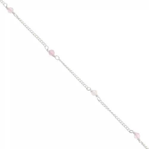 2mm 925 Sterling Silver Curb mesh Chain with faceted stones - Pink Quartz x50cm
