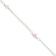 2mm 925 Sterling Silver Curb mesh Chain with faceted stones - Pink Quartz x50cm