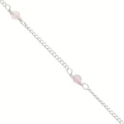 2mm 925 Sterling Silver Curb mesh Chain with faceted stones - Pink Quartz x50cm