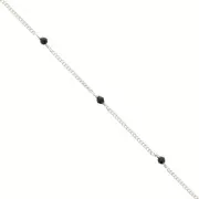 2mm 925 Sterling Silver Curb mesh Chain with faceted stones - Black Onyx x50cm