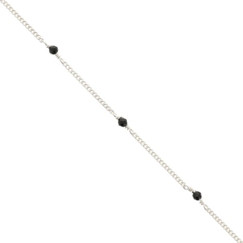 2mm 925 Sterling Silver Curb mesh Chain with faceted stones - Black Onyx x50cm