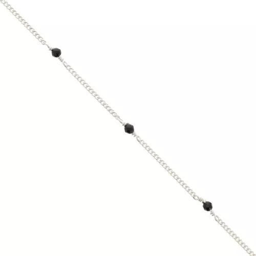 2mm 925 Sterling Silver Curb mesh Chain with faceted stones - Black Onyx x50cm
