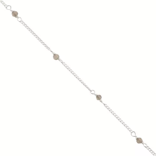 2mm 925 Sterling Silver Curb mesh Chain with faceted stones - Smoky Quartz x50cm