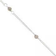 2mm 925 Sterling Silver Curb mesh Chain with faceted stones - Smoky Quartz x50cm