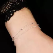 2mm 925 Sterling Silver Curb mesh Chain with faceted stones - Smoky Quartz x50cm