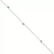 2mm 925 Sterling Silver Curb mesh Chain with faceted stones - Amazonite x50cm