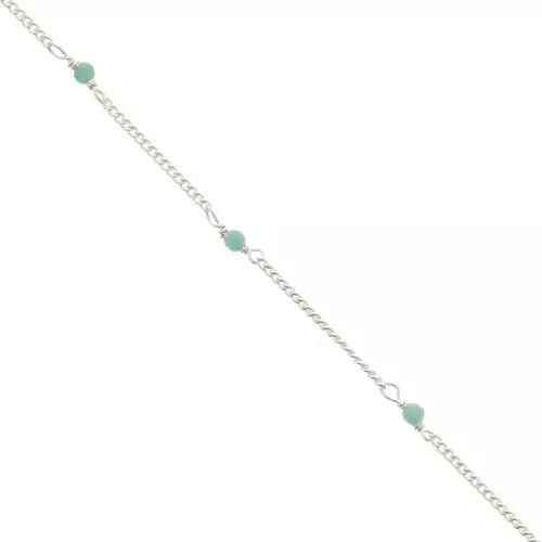 2mm 925 Sterling Silver Curb mesh Chain with faceted stones - Amazonite x50cm