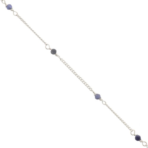 2mm 925 Sterling Silver Curb mesh Chain with faceted stones - Sodalite x50cm