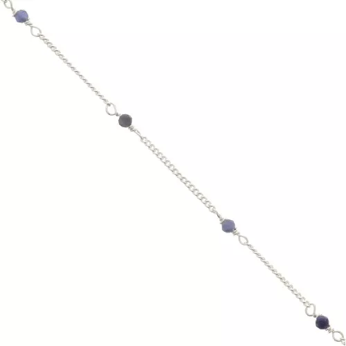 2mm 925 Sterling Silver Curb mesh Chain with faceted stones - Sodalite x50cm