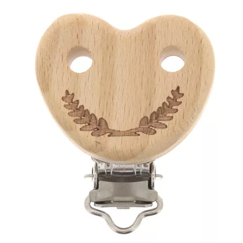 45x36mm Wodden Removable clip for dummy holder - Heart - Natural x1