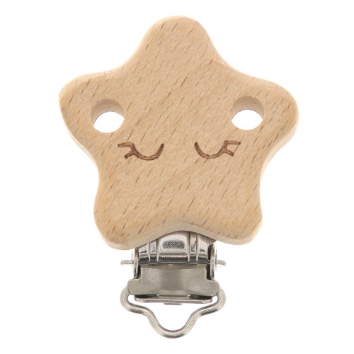 50x37mm Wodden Removable clip for dummy holder - Star - Natural x1