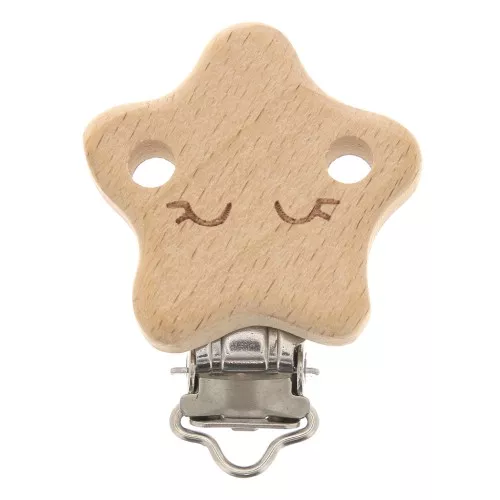 50x37mm Wodden Removable clip for dummy holder - Star - Natural x1